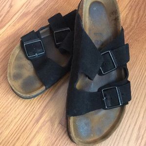 Black suede birkenstocks